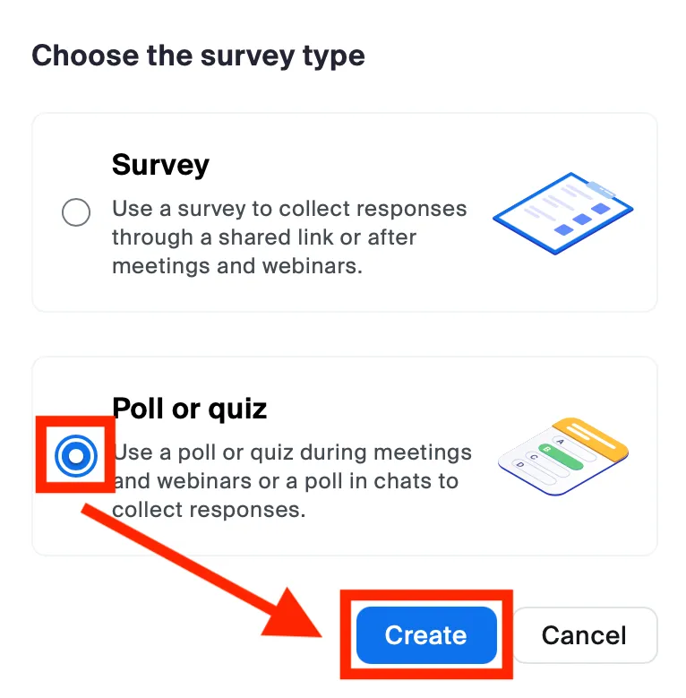 Poll or Quiz selection screen